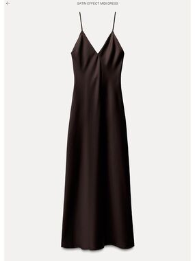 Zara Satin-Effect Maxi Slip Dress in Dark Brown